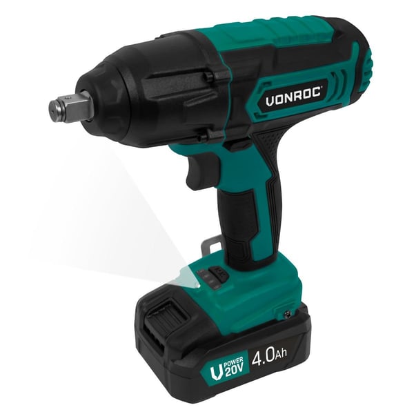 VONROC Slagnøgle 20V - 400Nm Møtrikspænder | Kraftfuld & Præcis | 2300 omdr./min | Inkl. 4.0Ah akku, oplader & 4 toppe