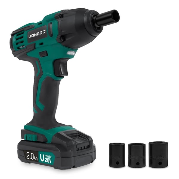 VONROC Batteridriven mutterdragare 20V – 150Nm – Inkl. 4 hylsor | Inkl. batteri och snabbladdare