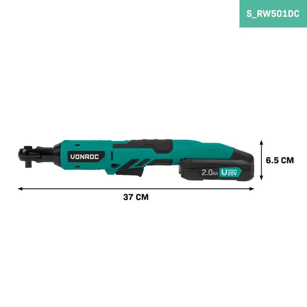 VONROC Batteridriven spärrnyckel 20V – 50Nm, 300 rpm, LED-ljus, 2.0Ah batteri, laddare & 8-delars hylssats