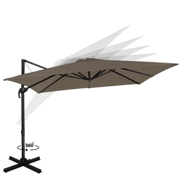 VONROC Premium Hængeparasol Pisogne 300x300cm | Aluminium | 360° | Inkl krydsfod og overtræk - vierkantet | Taupe