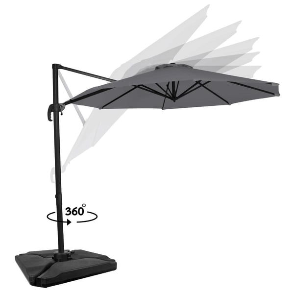 VONROC Premium Parasol Bardolino Ø300cm – Parasol - Inkl krydsfod, 4 ∆ fyldbare fliser og overtræk - rund | Grå
