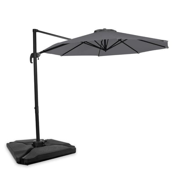 VONROC Premium Parasol Bardolino Ø300cm – Parasol - Inkl krydsfod, 4 ∆ fyldbare fliser og overtræk - rund | Grå