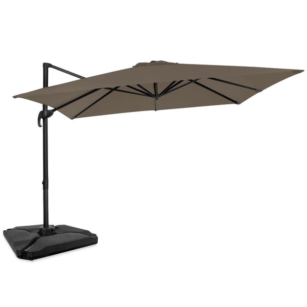 VONROC Premium Hængeparasol Pisogne 300x300cm | Aluminium | 360° | Inkl krydsfod, fyldbare fliser og overtræk - vierkantet | Taupe