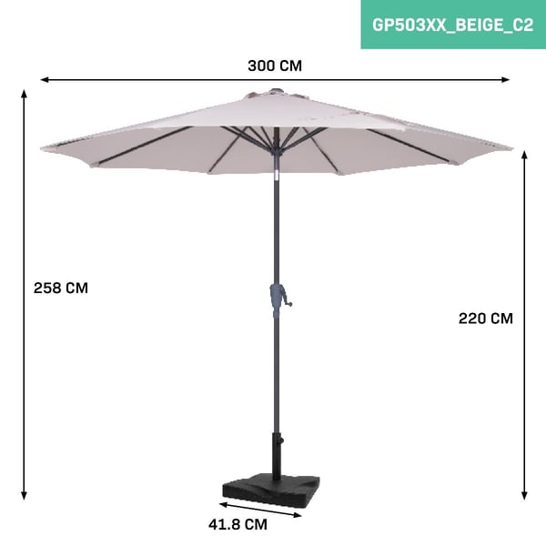 VONROC Premium Stangparasol Recanti Ø300cm - inkl. □ Betonfod og overtræk - rund | Beige