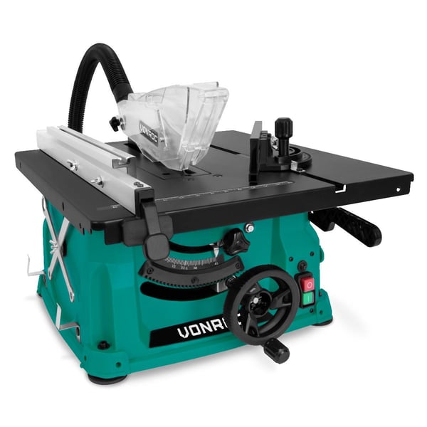 VONROC Bordrundsav - 1500W - Kompakt | 210mm | 5000 Omdr./min | Inkl. Styreskinner, Støvsugerslange og Skubbestok