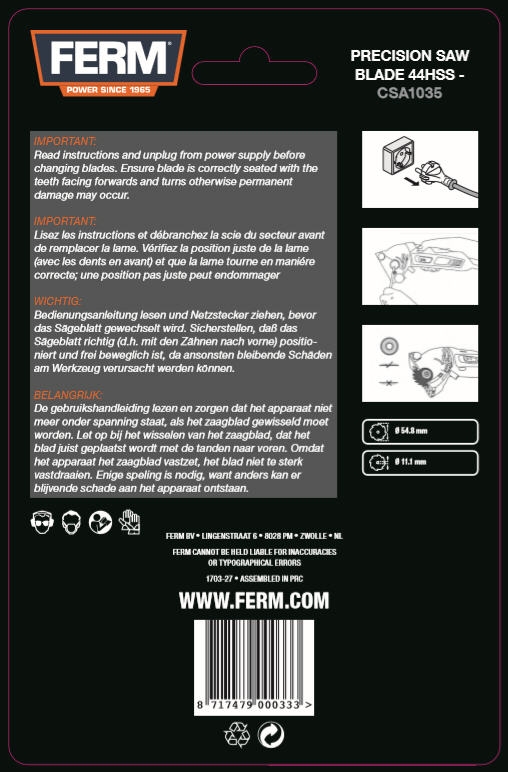 FERM CSA1035 Præcisionssavklinge 44HSS - Til CSM1035/CSM1038 - DIY