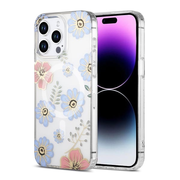 iPhone 15 Pro Mobilskal MagSafe - Blommor Röd/Blå
