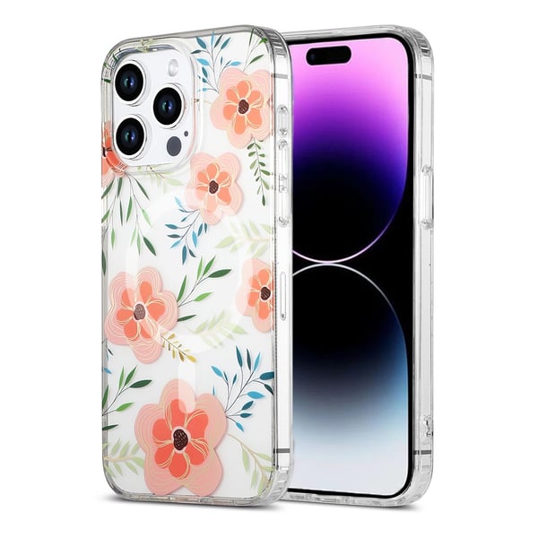 iPhone 14 Pro Max Mobilskal MagSafe - Blommor Rosa