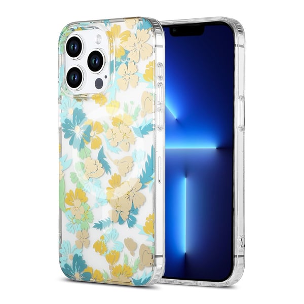 iPhone 13 Pro Mobilskal MagSafe - Blommor Turkos