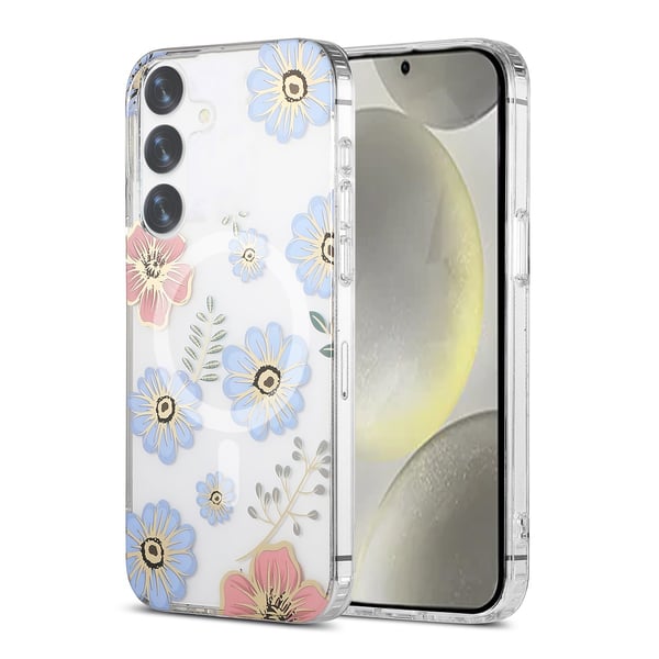 Samsung Galaxy S24 Plus Mobilskal Magnet - Blommor Röd/Blå