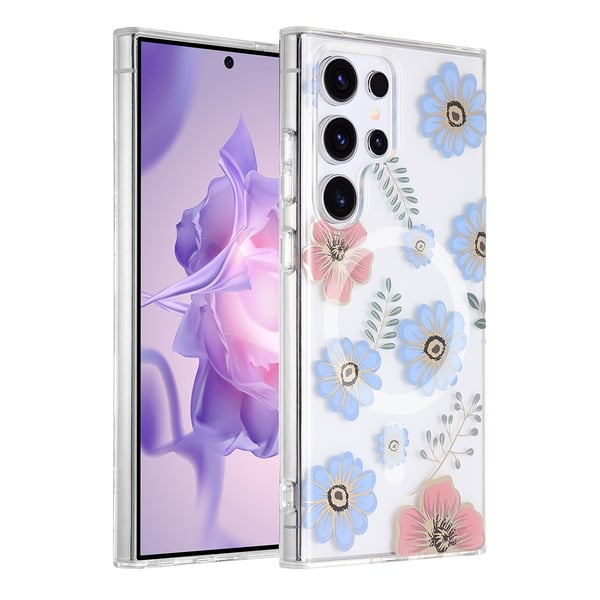 Samsung Galaxy S24 Ultra Mobilskal Magnet - Blommor Röd/Blå
