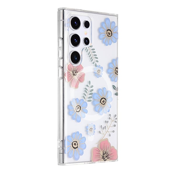 Samsung Galaxy S23 Ultra Mobilskal Magnet - Blommor Röd/Blå