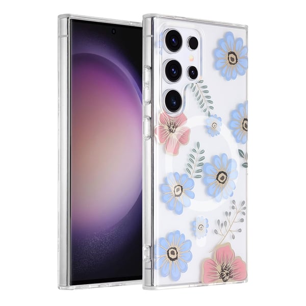 Samsung Galaxy S23 Ultra Mobilskal Magnet - Blommor Röd/Blå