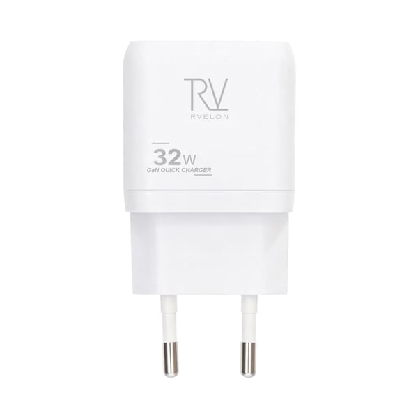 Rvelon Väggladdare USB-C + 2x USB-A 32W GaN - Vit