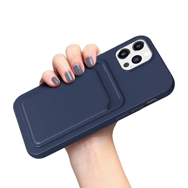 iPhone 12/12 Pro Silikonskal med Korthållare - Blå