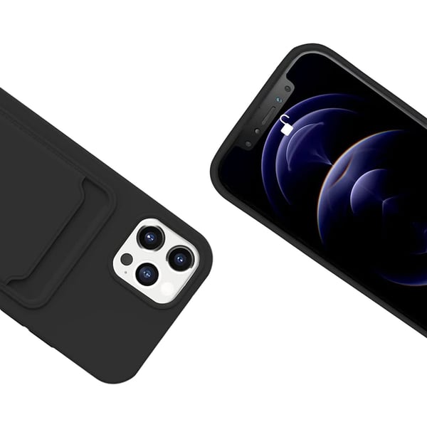 iPhone 12/12 Pro Silikonskal med Korthållare - Svart
