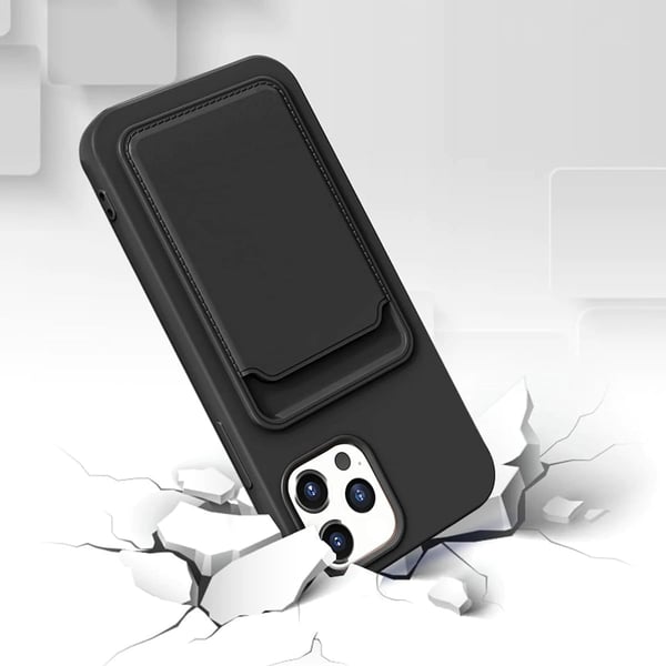iPhone 12/12 Pro Silikonskal med Korthållare - Svart