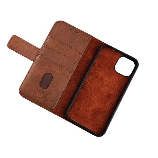 iPhone 13 Pro Plånboksfodral Läder Rvelon - Brun