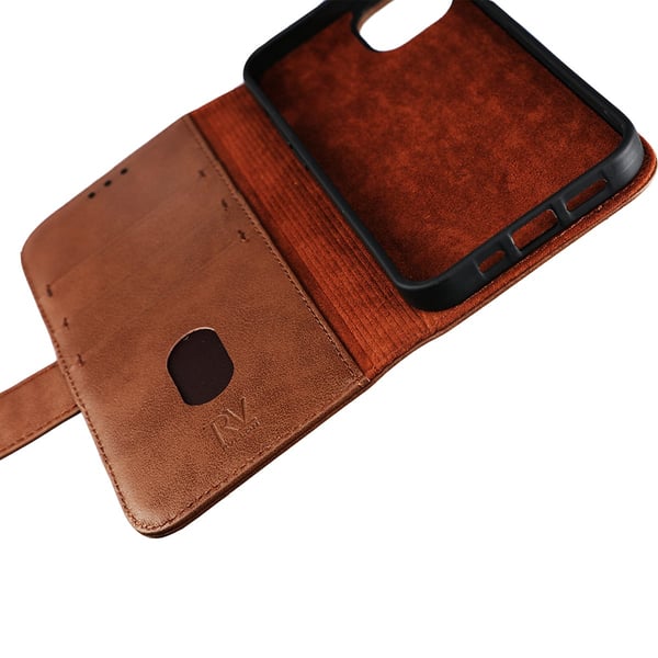 iPhone 13 Pro Plånboksfodral Läder Rvelon - Brun