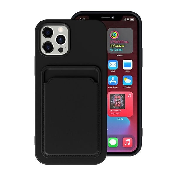 iPhone 15 Pro Mobilskal Silikon med Korthållare - Svart