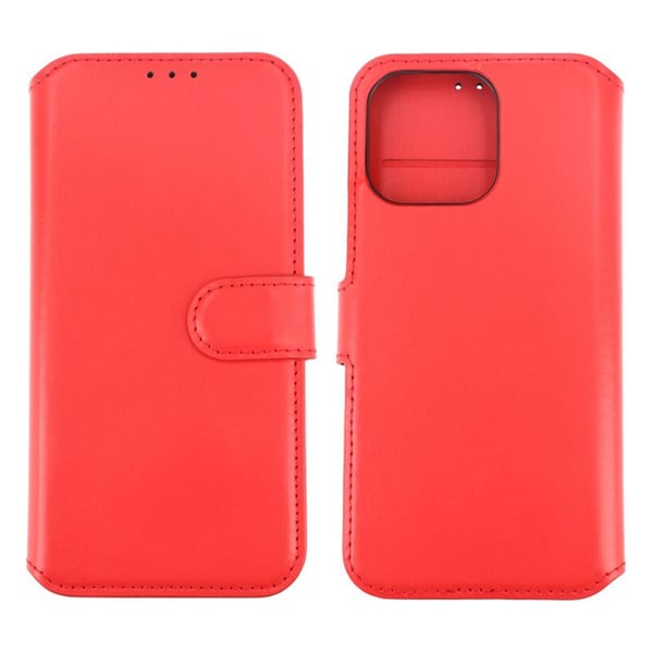 iPhone 15 Ultra Plånboksfodral Läder Rvelon - Röd