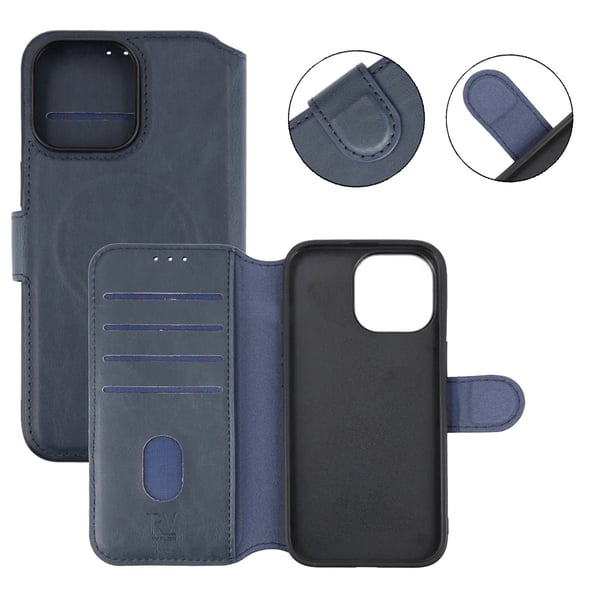 iPhone 15 Pro Max Plånboksfodral Extra Kortfack Rvelon - Blå