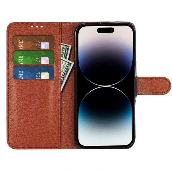 iPhone 15 Ultra Plånboksfodral med stativ - Brun