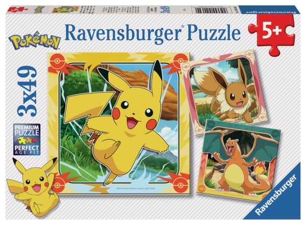 Pokémon: Pussel 3x49p (Pikachu, Eevee, Charizard)
