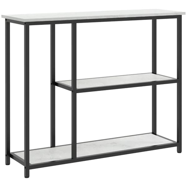 Rootz konsolbord - Industrielt design - Elegant imiteret marmor - 2 hylder - Marmoreffekt - Robust stålstel - Sort + Hvid - 100L x 30W x 80H cm