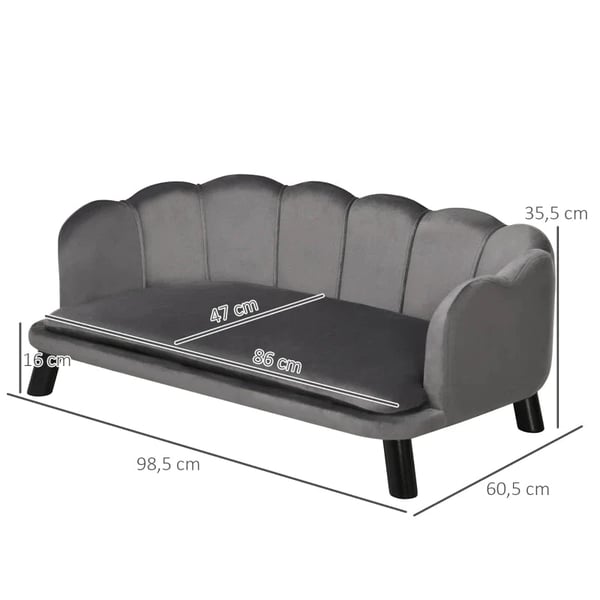 Rootz Hundesofa med ryglæn - Husdyrsofa med træben - Hundeseng - Blødt betræk - Kattesofa - Mørkegrå - 98,5x60,5x35,5 cm
