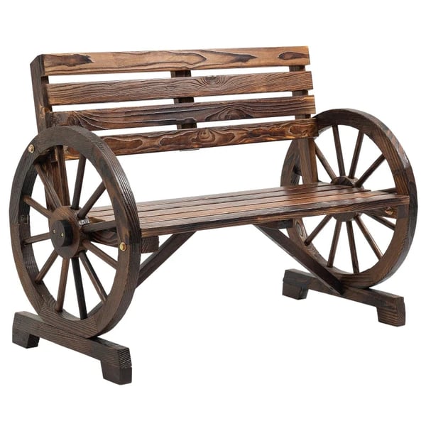 Rootz Havebænk - Wagon Wheel Design - Til 2 personer - Naturligt træ - Mørkebrun - 105,5 x 56 x 79 cm
