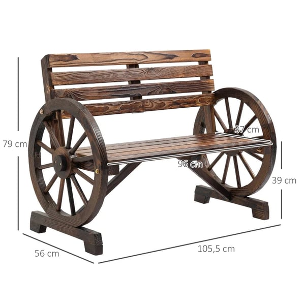 Rootz Havebænk - Wagon Wheel Design - Til 2 personer - Naturligt træ - Mørkebrun - 105,5 x 56 x 79 cm