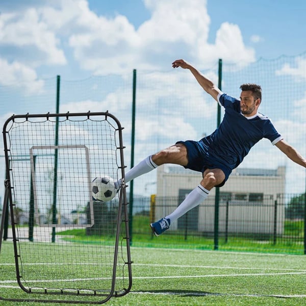 Rootz Football Rebound Net - Justerbar vinkel - Højdejusterbar - Rebounder Kickback - Sort - 123cm x 73cm x 178,5cm