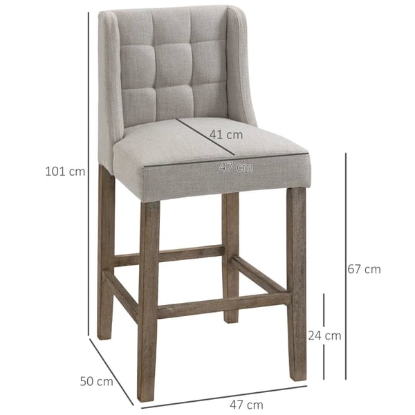 Rootz Barstol - Sæt med 2 barstole - Barstole - Elegante barstole - Barstole af høj kvalitet - Skamler med fodstøtte - Inklusiv fodstøtte - Grå + Natu