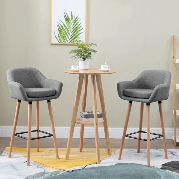 Rootz sæt med 2 barstole - inklusive fodstøtte - massivt træ - grå + natur - 55 cm x 48c m x 100 cm