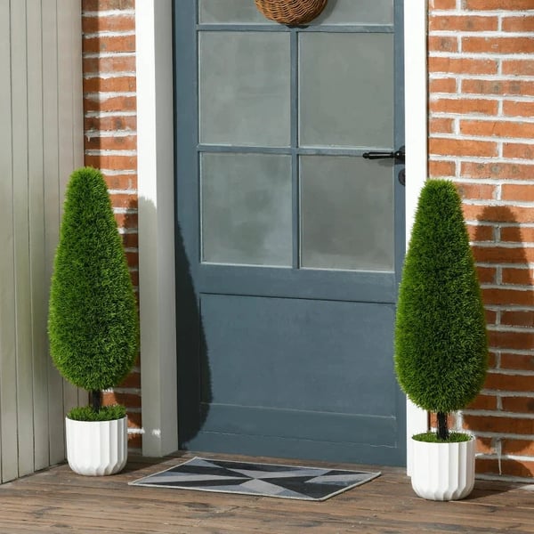 Rootz sæt med 2 kunstige planter - inklusive plantekasse og kunstig mos - kunstig cypres - hvid + grøn - 12 cm x 12 cm x 90 cm