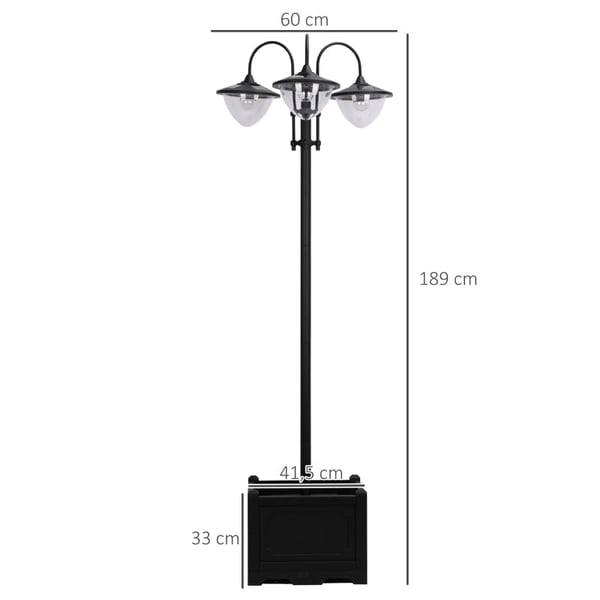 Rootz Solcellelampe - Havelampe - Vandtæt Havelampe - Solcellelampe i Rustfrit Stål - Blomsterpottebase Lampe - Sort - 60 X 55 X 189 Cm