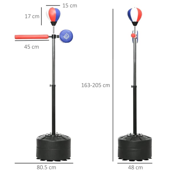 Rootz-boksestativ - Højdejusterbar - Refleksstang - Klo - Speedball - Fyldbar base - Sort + Rød + Blå - 80,5 x 48 x 163-205 cm