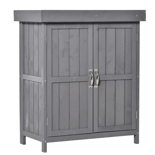 Rootz udstyrsskab - Dobbeltdør - Hængslet låg - 2 hylder - Vejrbestandig - Naturligt træ - Grå - 74 x 43 x 88 cm