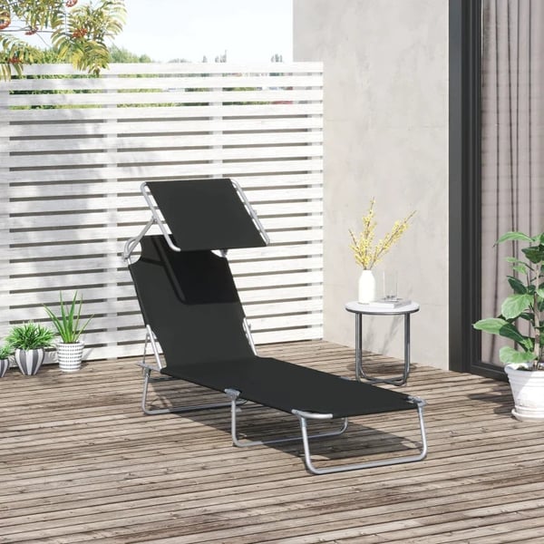 Rootz Solseng - Haveseng - Liggestol Strand - Sammenklappelig liggestol - Med solafskærmning - Sort - 187 x 58 x 36 cm