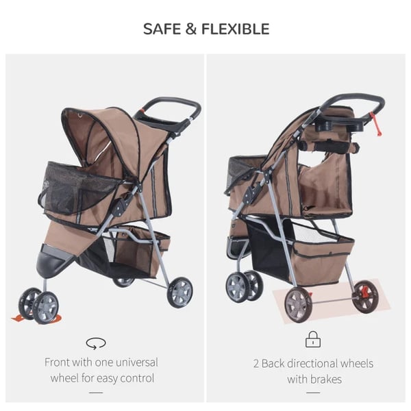 Rootz Hundevogn - Hundeklapvogn - Hundetrolley - Trolley Kæledyr - Rejseklapvogn til Kæledyr - Løbevogn til Hvalpe - Kaffebrun - 75x45x97 cm