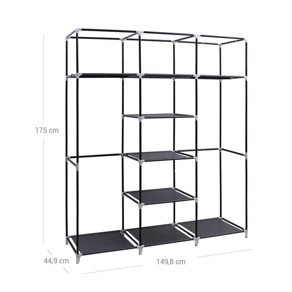 Rootz Stofgarderobe - Stofskab med tøjstang - Garderobeopbevaring - Transportabel tøjopbevaring - Stofgarderobeskab - Fleecestof - Grå - 150 x 175 x 4