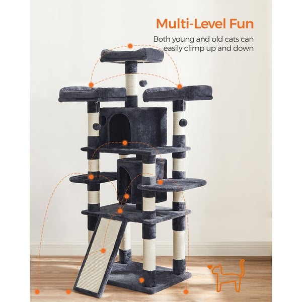 Rootz Cat Trees House - Dobbeltgulv - Skift retning - kradsestolpe - 3 udsigtsplatforme - Pladsbesparende kat - Carb certificeret spånplade Plys-sisal