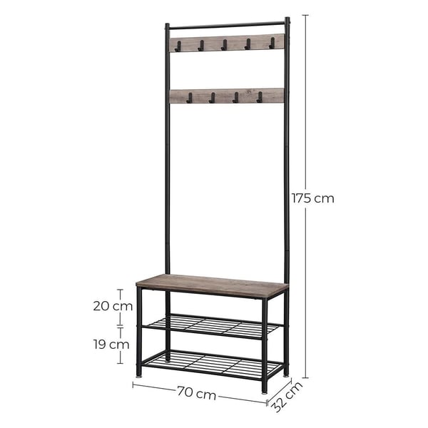 Rootz Knageholder - Med 3 hylder og sæde - Vægmonteret knagerække - Hængende knagerække - Dekorative vægkroge - Opbevaringsløsning til entré - Elegant