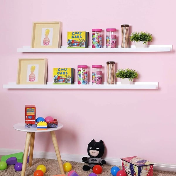 Rootz Floating Picture Bar - Alsidig - Bygget til at holde - Designet til billeder - Fittingstaske - Børnebøger - E1 klasse MDF-højglans lak - Hvid -
