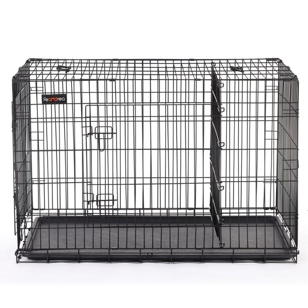 Rootz hundebur med 2 døre - Todørs hundebur - Foldebur til hunde - Alsidig - Robust hundebur - Jerntråd - Sort - 122 x 74,5 x 80,5 cm (L x B x H)