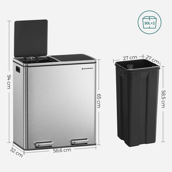 Rootz skraldespand - Soft Close-funktion - Ideel affaldsbeholder - Badeværelsesaffald - Perfekt design - Høj kvalitet - Indvendig spand - 60 liter - R