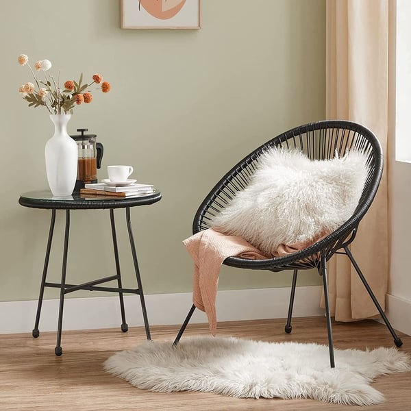 Rootz Havestole Med Bord - Sæt med 3 - Balkonmøbler - 2 Stole - Enkel Elegance - Ergonomisk design - Pulverlakeret stål - Hærdet glas - Sort