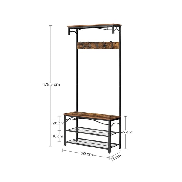 Rootz garderobe - Industriel stil - Skostativ - Stabil - Knage - Sikker - Solid konstruktion - Rustikt look - Elegant frakkestativ - Pulverlakerede me