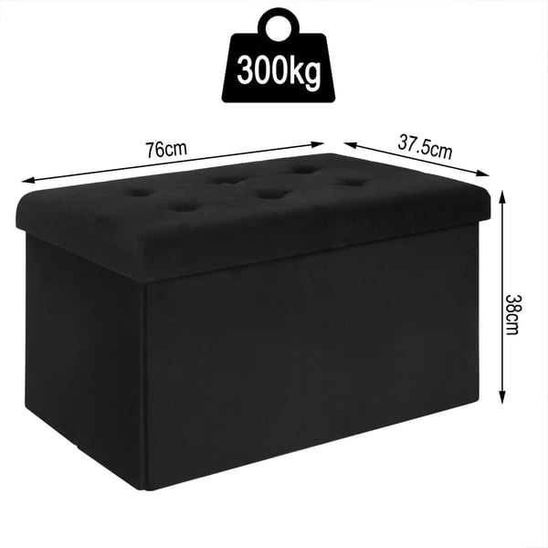 Rootz Opbevaringsbænk - Osmannisk - Siddekiste - Fløjlskammel - Møbelkoffert - Polstret æske - Sort - 76x37,5x38 cm